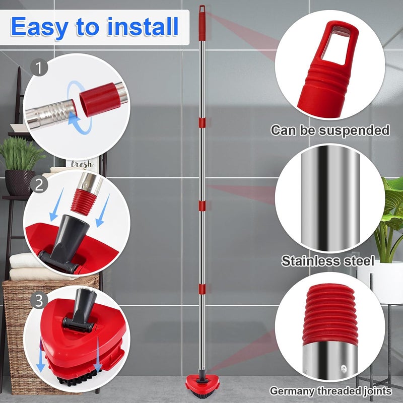 GFRED 4-Section Stainless Steel Spin Mop Handles, Mop Base & Upgrade Scrub Brush Combo for Ocedar EasyWring RinseClean 2 Tank System, Mop Handle Mop Base & Brush Set for O Cedar, Universal Thin Screw Joints - Image 5